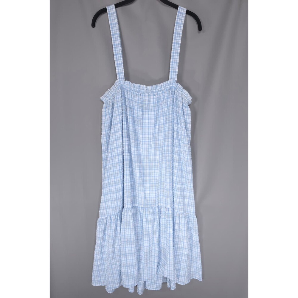 ANTHROPOLOGIE MOON RIVER Women's Midi Dress LARGE Gingham Seersucker B1SD1028